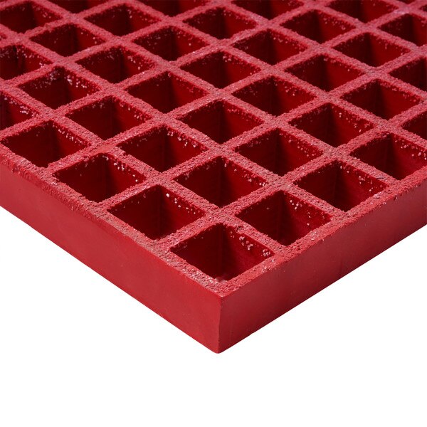 side of bright red molded grating